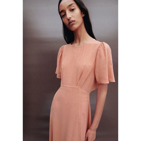 Zara linen blend midi dress cut out open back - Picture 3 of 6